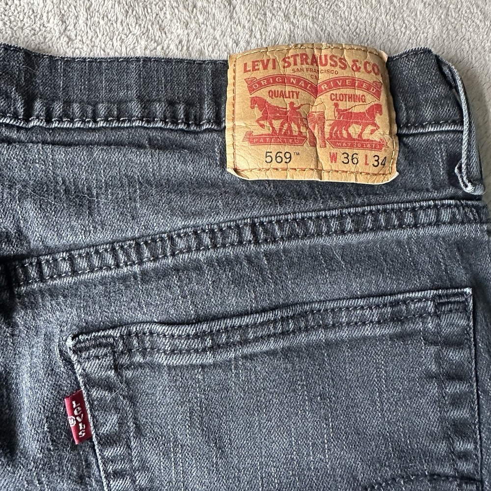Levis 569 Loose Straight Jeans W36 L34 Faded Black Charcoal Skater 00569-0125 - Picture 6 of 11